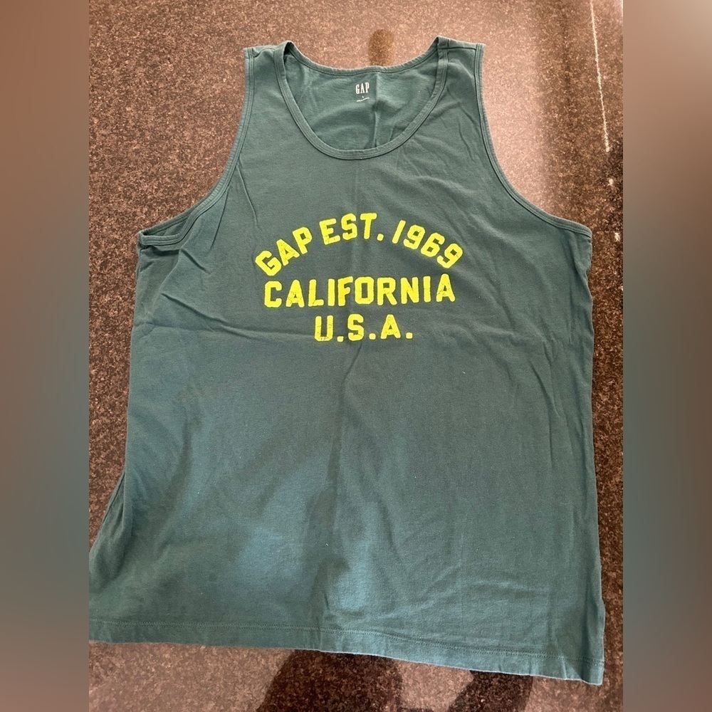 GAP Dark Green Tee with Bold Yellow Text